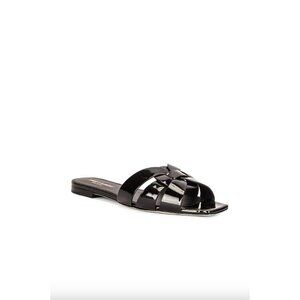 Saint Laurent Tribute Mule Patent Leather Slide Sandals Black Womens Size 36 6